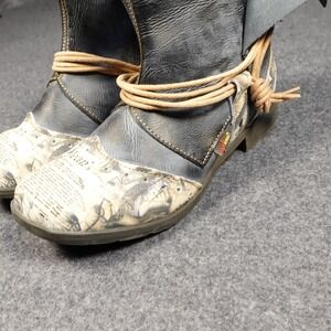 TMA Eyes 1991 Newsprint Leather Ankle Boots Grey Newspaper Print Womens 38